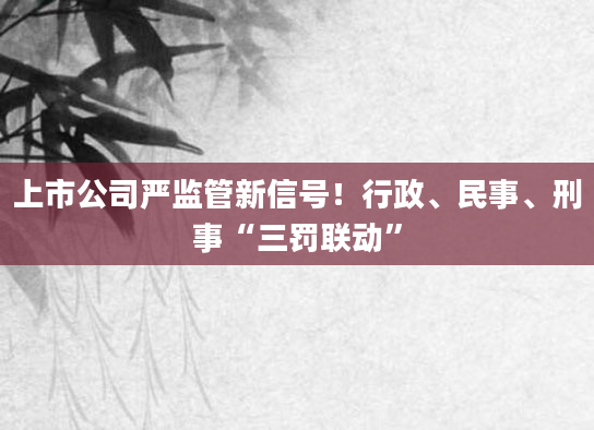 上市公司严监管新信号！行政、民事、刑事“三罚联动”