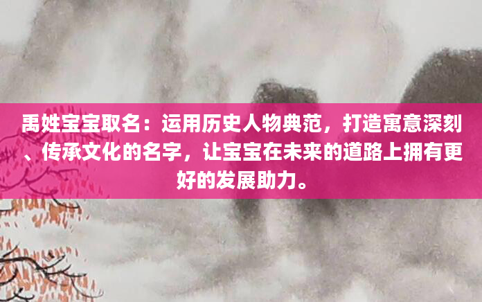 禹姓宝宝取名：运用历史人物典范，打造寓意深刻、传承文化的名字，让宝宝在未来的道路上拥有更好的发展助力。