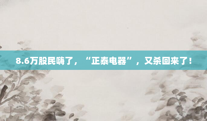 8.6万股民嗨了，“正泰电器”，又杀回来了！