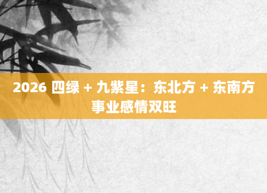 2026 四绿 + 九紫星：东北方 + 东南方事业感情双旺