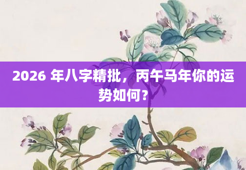 2026 年八字精批，丙午马年你的运势如何？