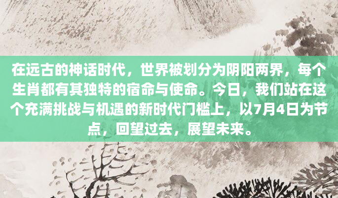 在远古的神话时代，世界被划分为阴阳两界，每个生肖都有其独特的宿命与使命。今日，我们站在这个充满挑战与机遇的新时代门槛上，以7月4日为节点，回望过去，展望未来。