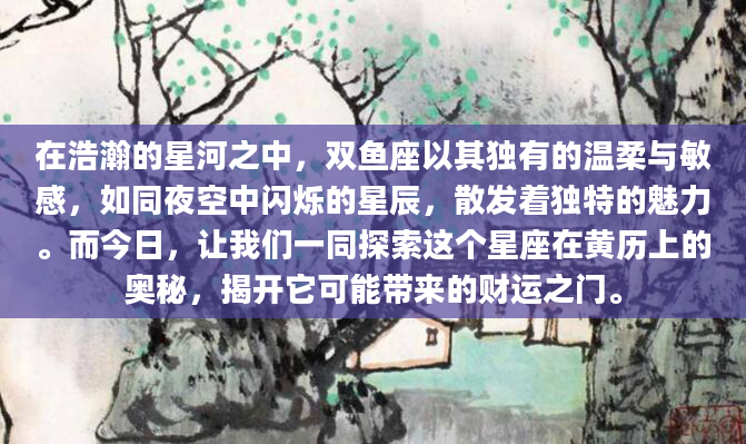 在浩瀚的星河之中，双鱼座以其独有的温柔与敏感，如同夜空中闪烁的星辰，散发着独特的魅力。而今日，让我们一同探索这个星座在黄历上的奥秘，揭开它可能带来的财运之门。
