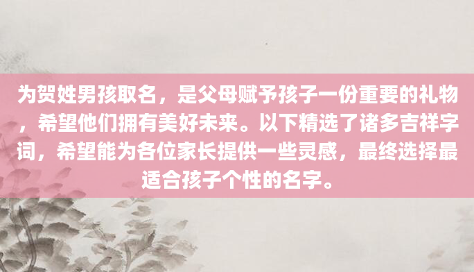 为贺姓男孩取名，是父母赋予孩子一份重要的礼物，希望他们拥有美好未来。以下精选了诸多吉祥字词，希望能为各位家长提供一些灵感，最终选择最适合孩子个性的名字。