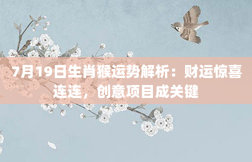 7月19日生肖猴运势解析：财运惊喜连连，创意项目成关键