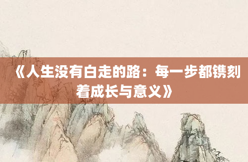 《人生没有白走的路：每一步都镌刻着成长与意义》