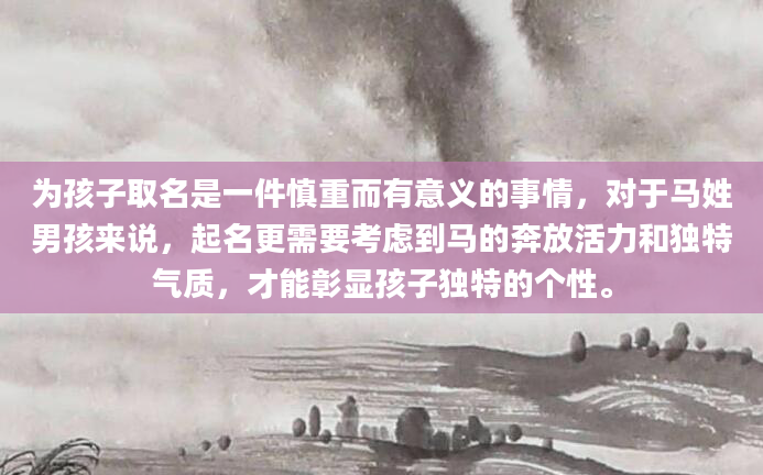 为孩子取名是一件慎重而有意义的事情，对于马姓男孩来说，起名更需要考虑到马的奔放活力和独特气质，才能彰显孩子独特的个性。