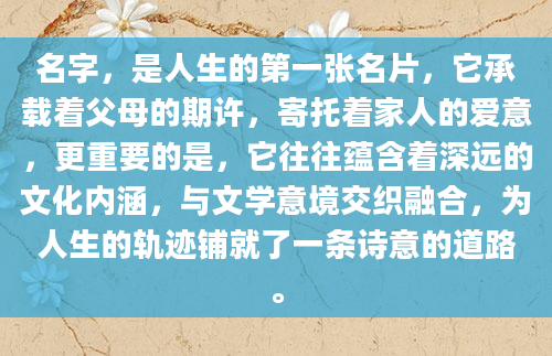 名字，是人生的第一张名片，它承载着父母的期许，寄托着家人的爱意，更重要的是，它往往蕴含着深远的文化内涵，与文学意境交织融合，为人生的轨迹铺就了一条诗意的道路。