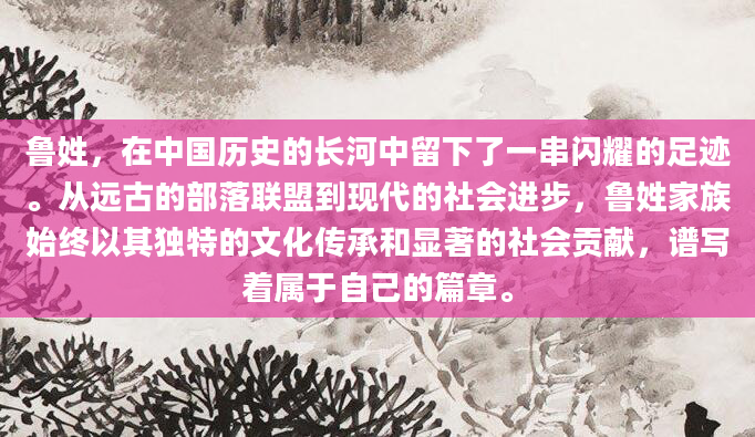 鲁姓，在中国历史的长河中留下了一串闪耀的足迹。从远古的部落联盟到现代的社会进步，鲁姓家族始终以其独特的文化传承和显著的社会贡献，谱写着属于自己的篇章。