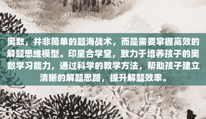 奥数，并非简单的题海战术，而是需要掌握高效的解题思维模型。印星合学堂，致力于培养孩子的奥数学习能力，通过科学的教学方法，帮助孩子建立清晰的解题思路，提升解题效率。