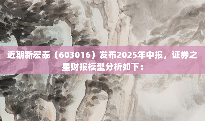近期新宏泰（603016）发布2025年中报，证券之星财报模型分析如下：
