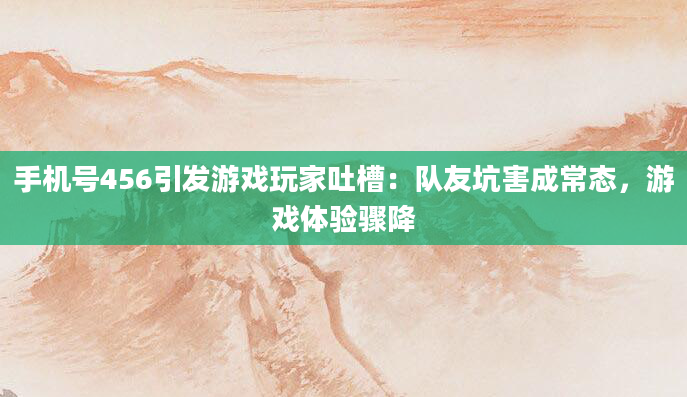 手机号456引发游戏玩家吐槽：队友坑害成常态，游戏体验骤降