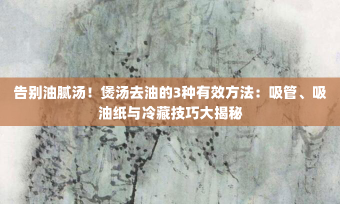 告别油腻汤！煲汤去油的3种有效方法：吸管、吸油纸与冷藏技巧大揭秘