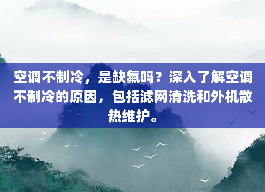 空调不制冷，是缺氟吗？深入了解空调不制冷的原因，包括滤网清洗和外机散热维护。
