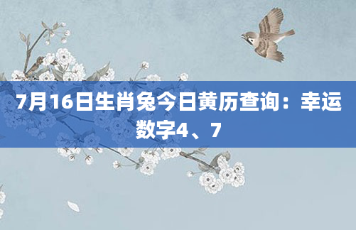 7月16日生肖兔今日黄历查询：幸运数字4、7