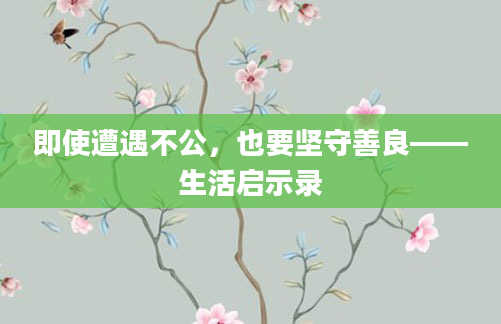 即使遭遇不公，也要坚守善良——生活启示录