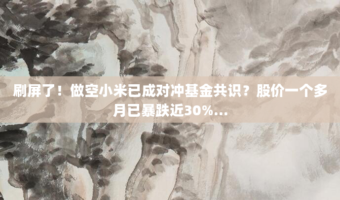 刷屏了!做空小米已成对冲基金共识?股价一个多月已暴跌近30%...