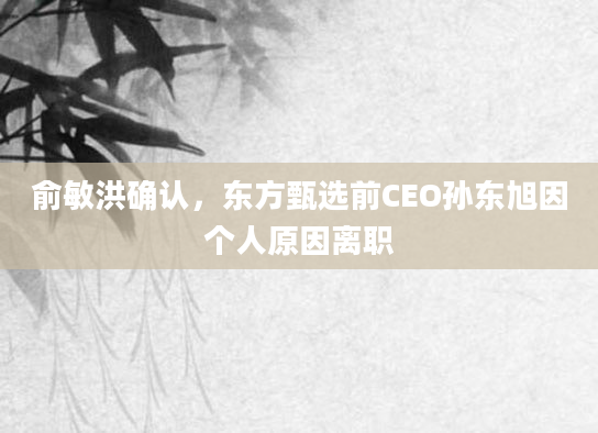 俞敏洪确认,东方甄选前CEO孙东旭因个人原因离职