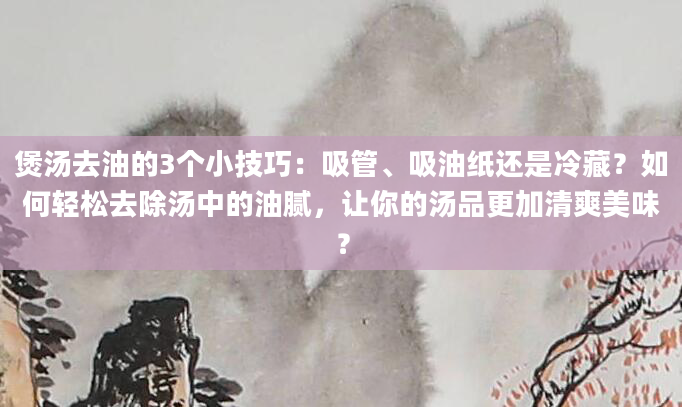 煲汤去油的3个小技巧:吸管、吸油纸还是冷藏?如何轻松去除汤中的油腻,让你的汤品更加清爽美味?