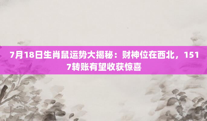 7月18日生肖鼠运势大揭秘:财神位在西北,1517转账有望收获惊喜